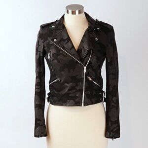 Generation Love Lamb Leather Camo Spenser Moto Jacket Black - Small